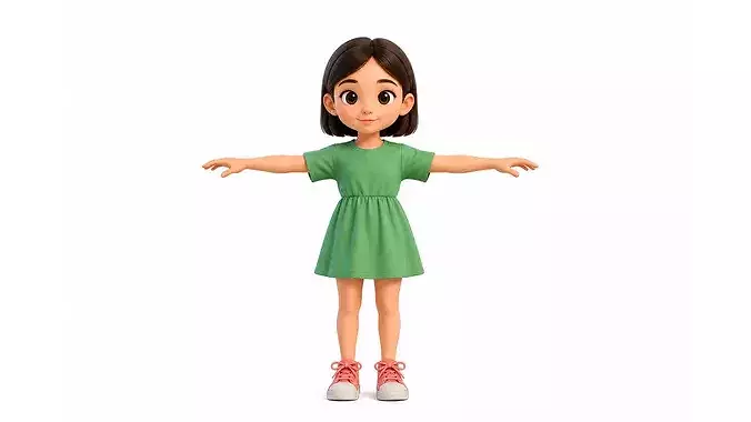 Stylized Cartoon Girl Character 2 Rigged Animated 3D Model