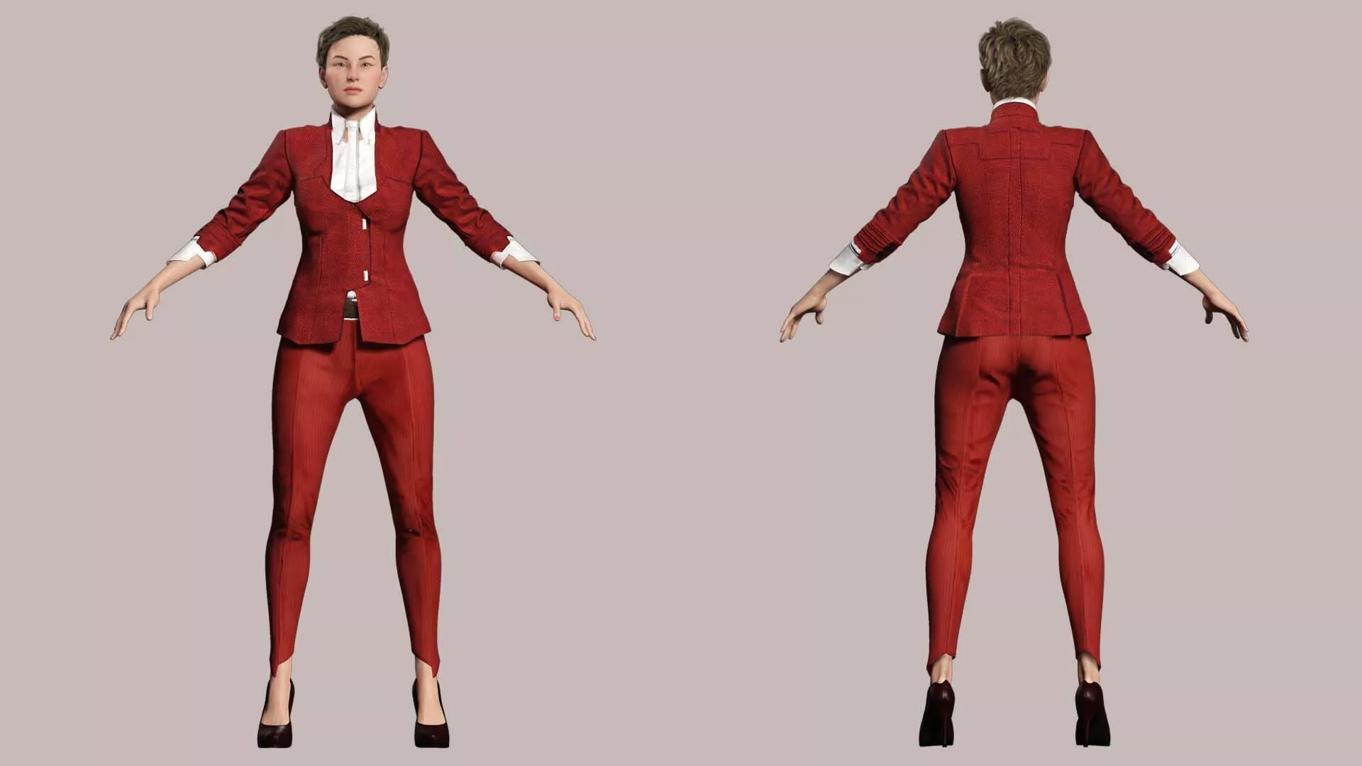 Elegant Woman in Red Business Suit Game Ready Character Low-poly 3D model