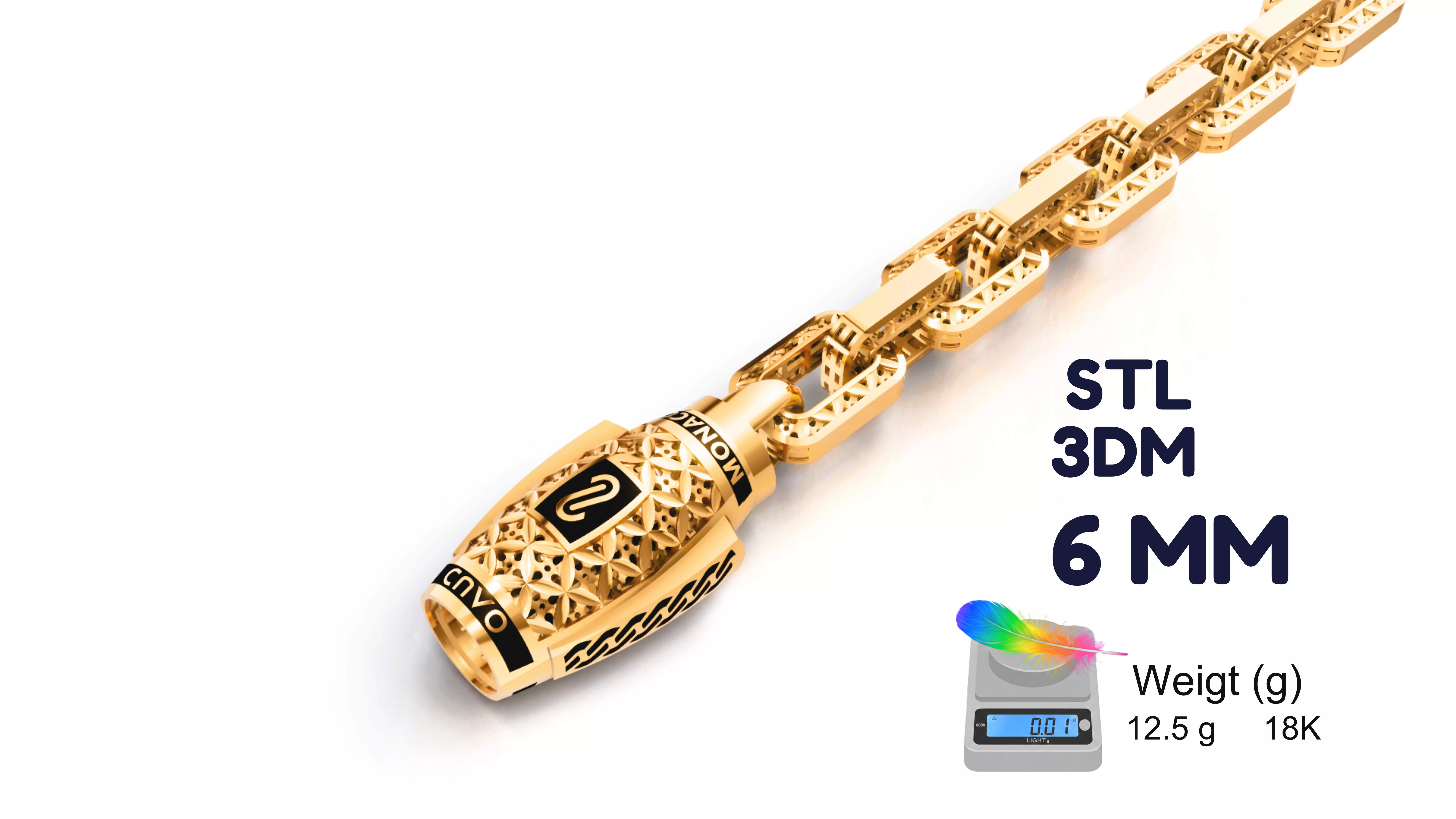 MONACO CHAIN cavo brecelet-6mm-flex 3D print model
