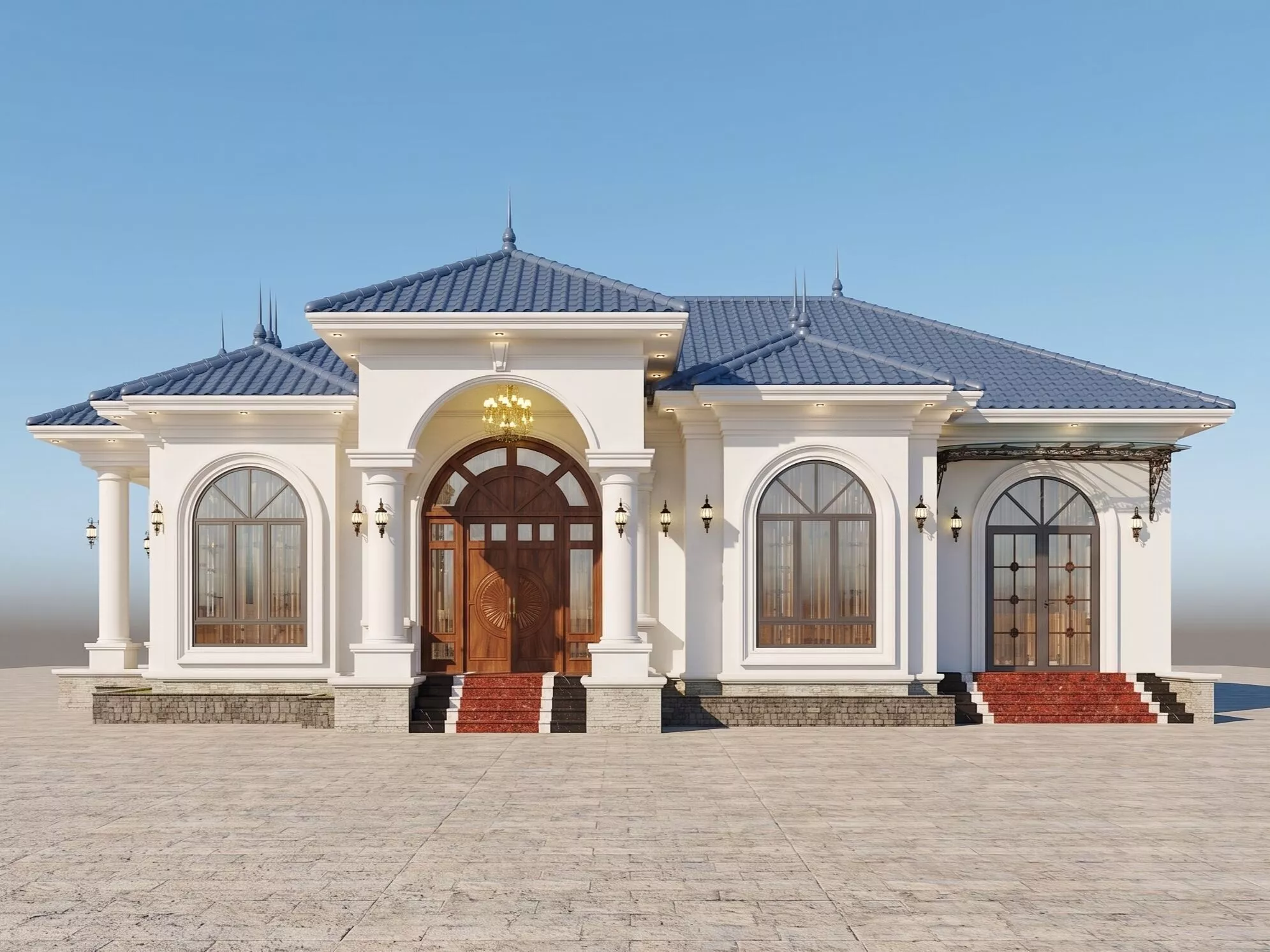 Single-Story Neoclassical Villa Exterior 3D model