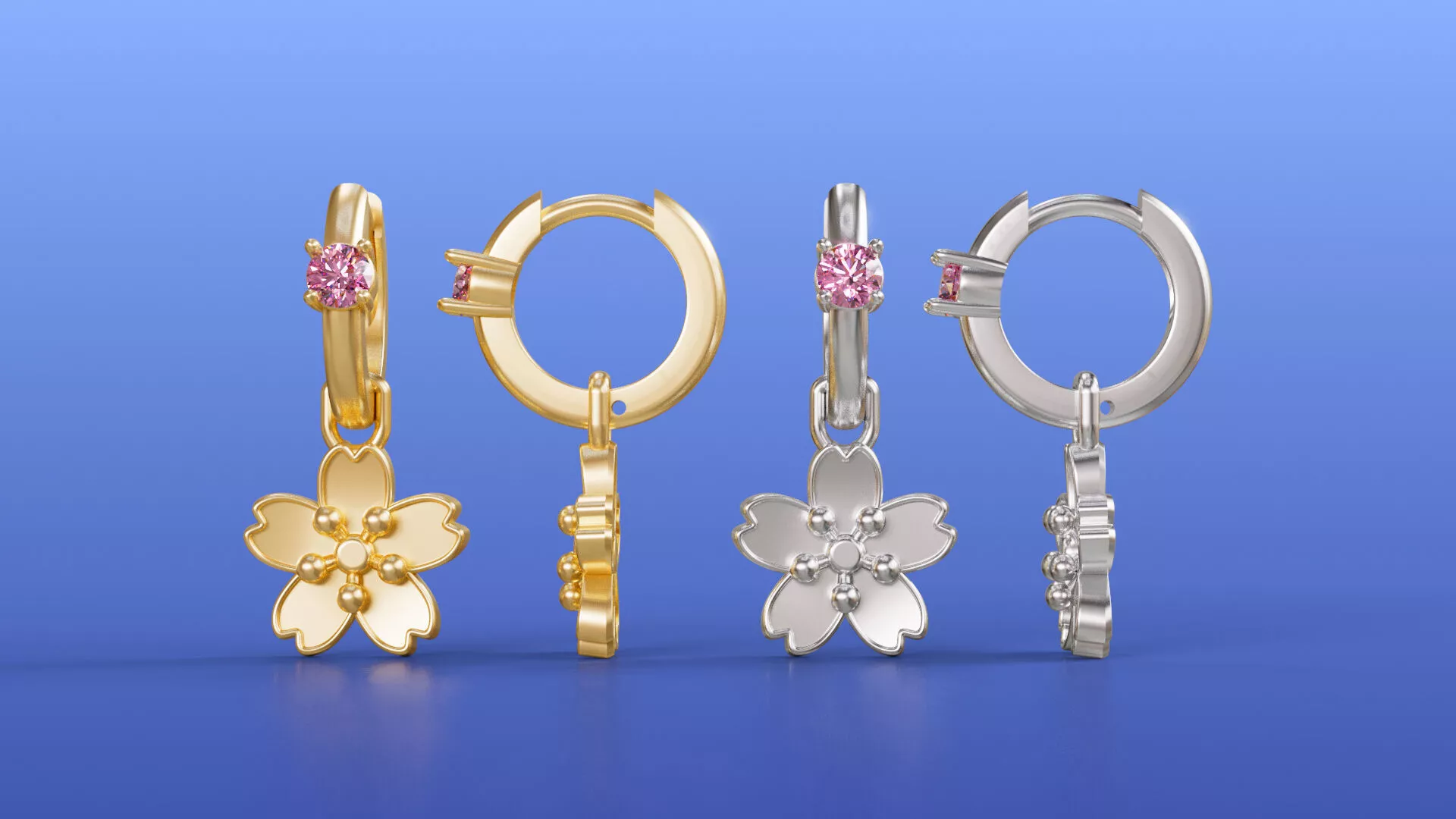 Sakura Hoop Dazzling Earrings Flower Pink Gems Earrings 3D print model