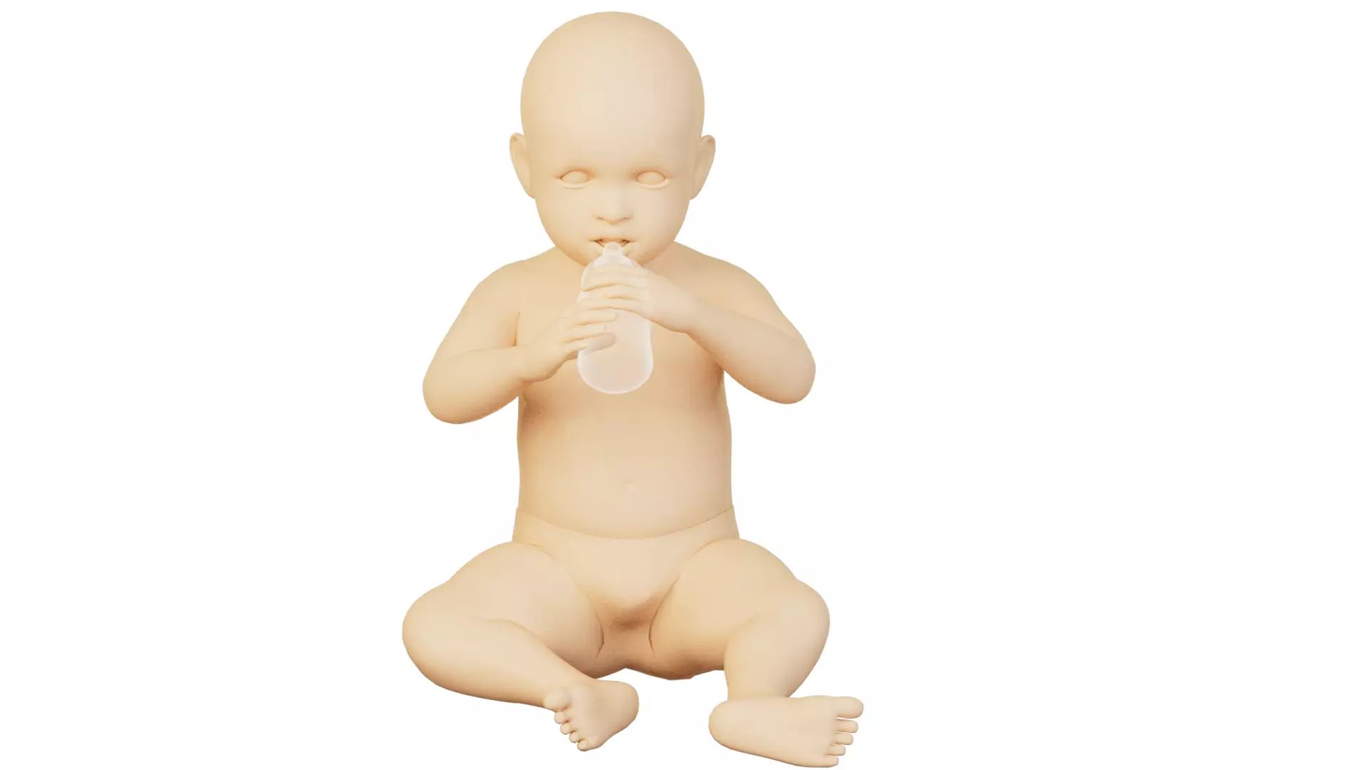 Baby holds a bottle tilts head back drinks milk with animation 3D model