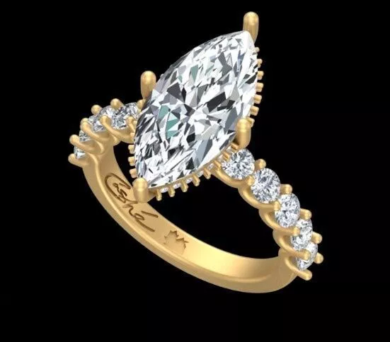 Marquise Cut Diamond Hidden Halo Side Stone Engagement Ring 3D print model