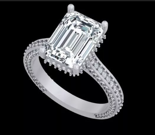 Emerald Cut Diamond Triple Pave Hidden Gallery Engagement Ring Free 3D print model