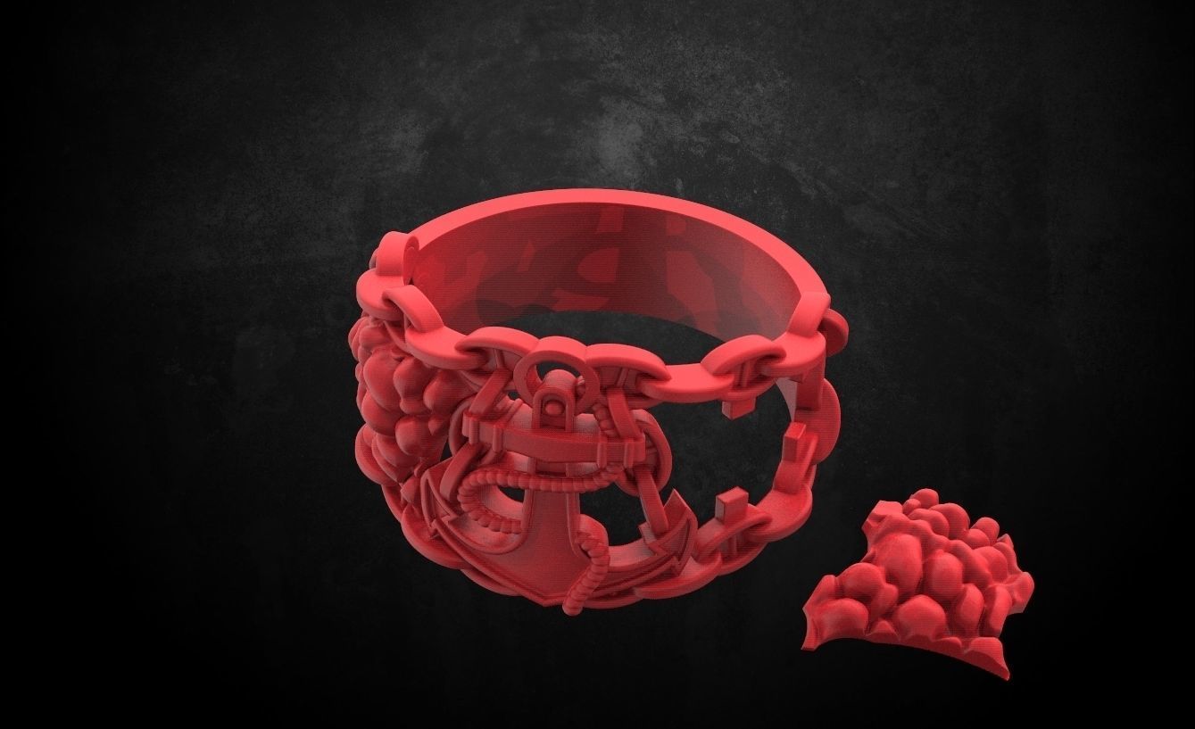 Male ring with an anchor 81 3D print model_11