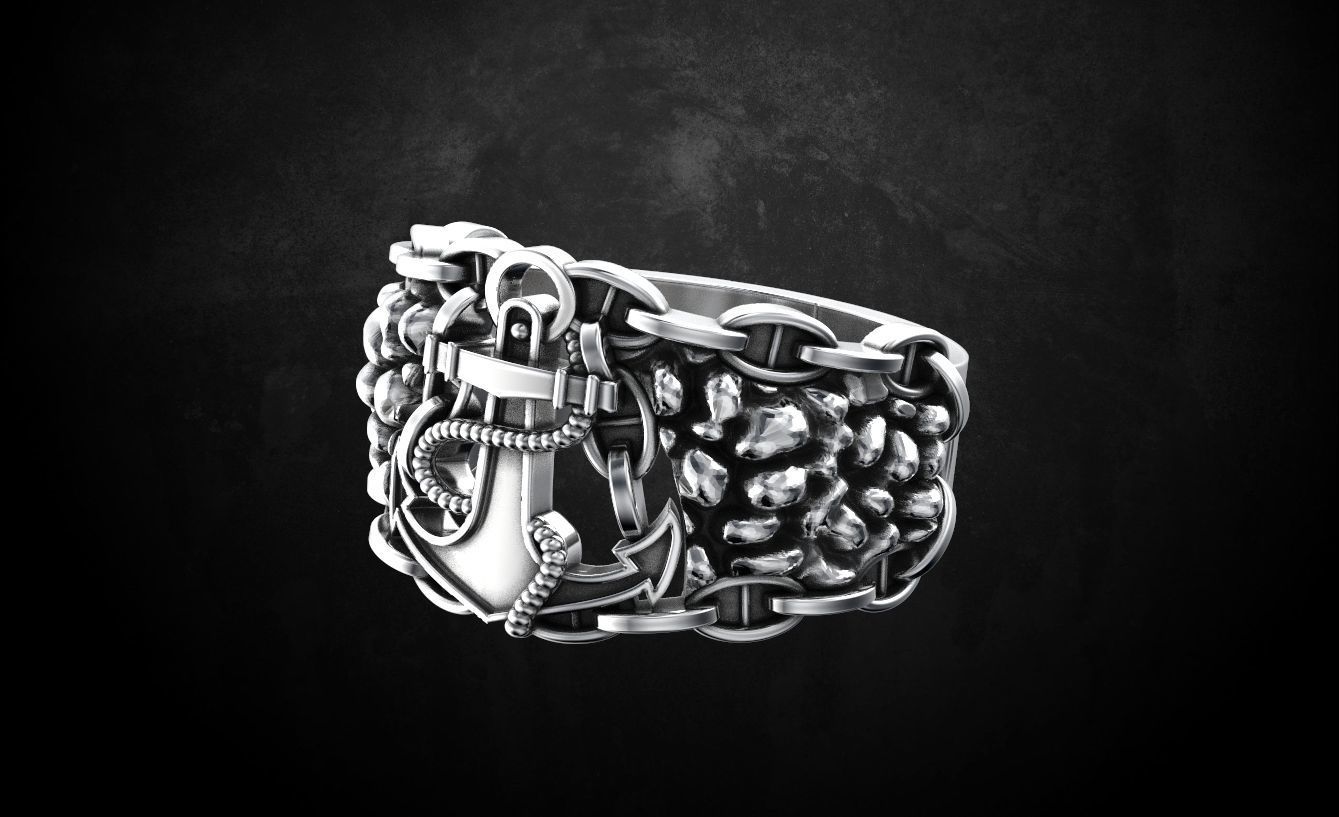 Male ring with an anchor 81 3D print model_1