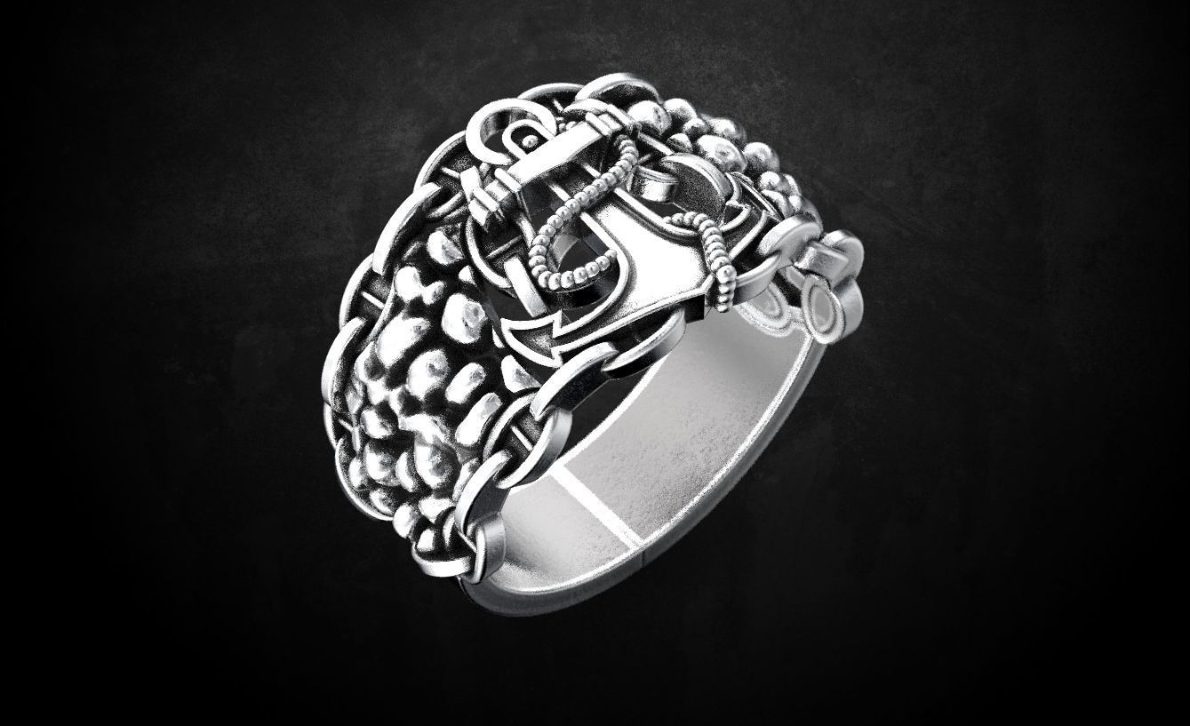 Male ring with an anchor 81 3D print model_2