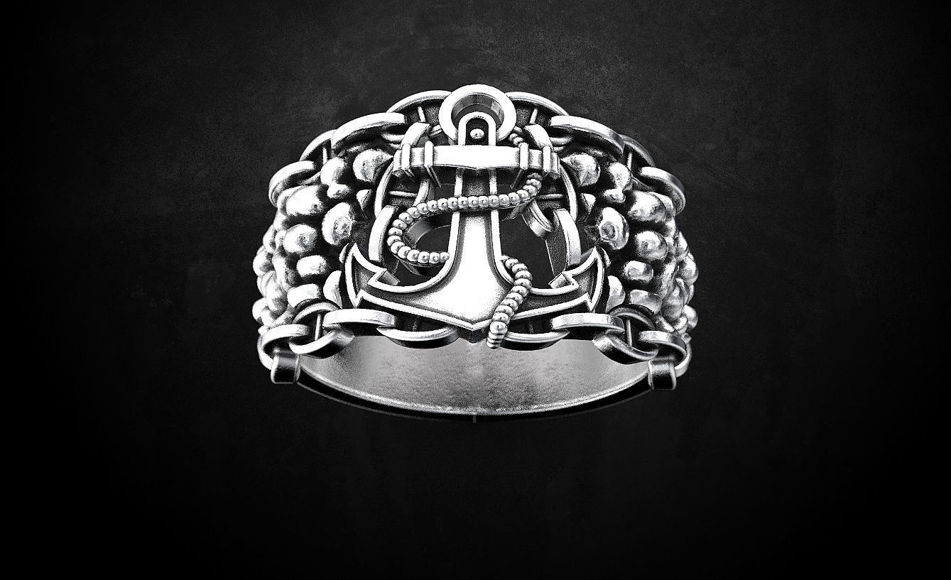 Male ring with an anchor 81 3D print model_4