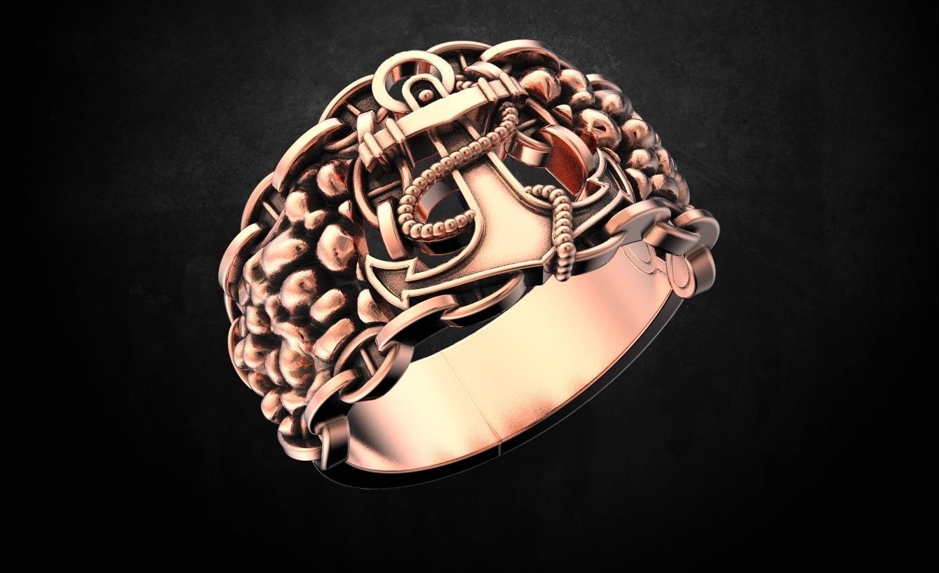 Male ring with an anchor 81 3D print model_3