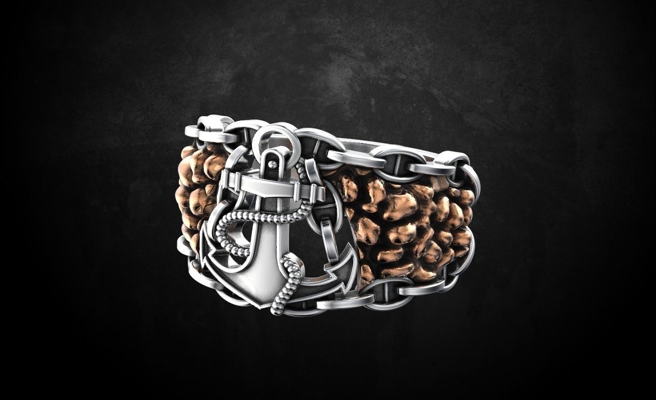 Male ring with an anchor 81 3D print model_6