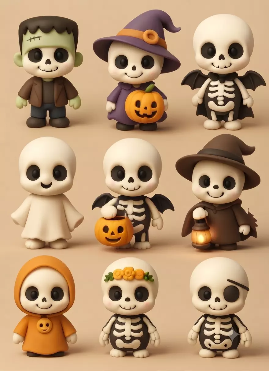 Cute Chibi Halloween Characters Set STL 3D print model