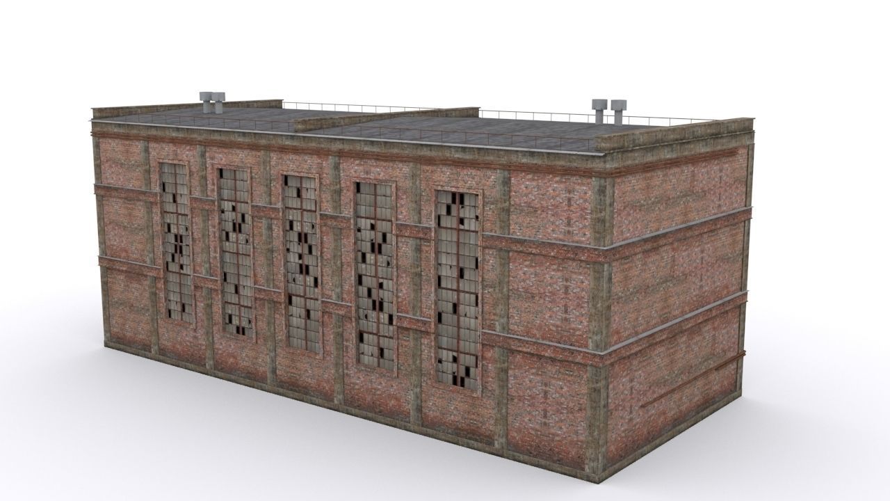 Hangar brick building Low-poly 3D model_4