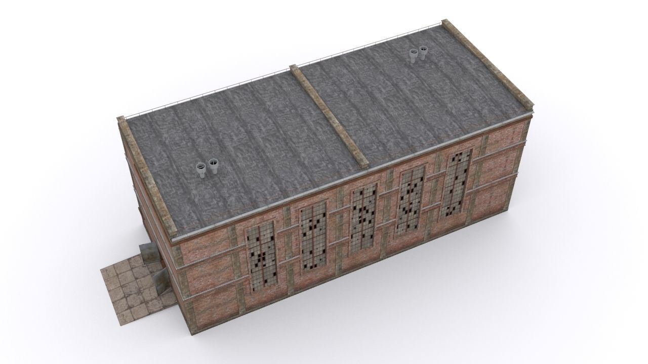 Hangar brick building Low-poly 3D model_5