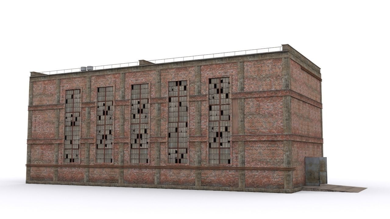 Hangar brick building Low-poly 3D model_3