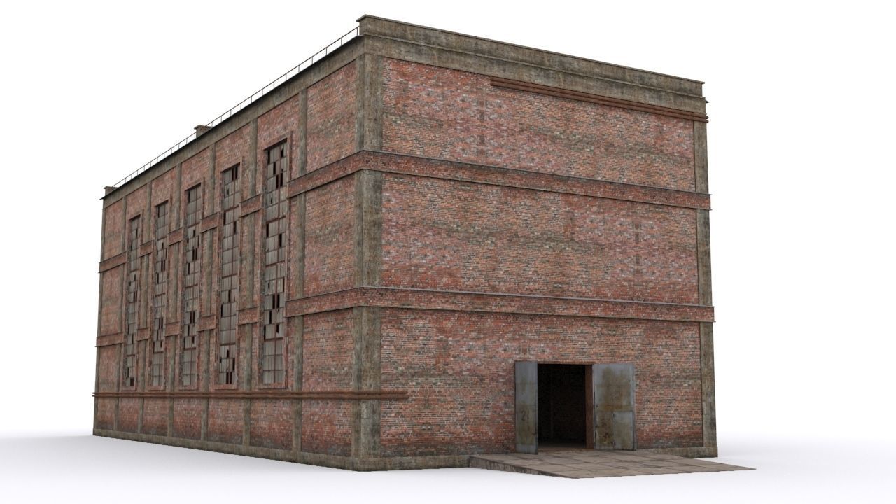 Hangar brick building Low-poly 3D model_1