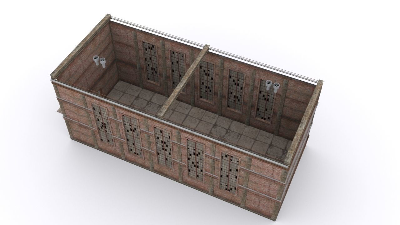 Hangar brick building Low-poly 3D model_6