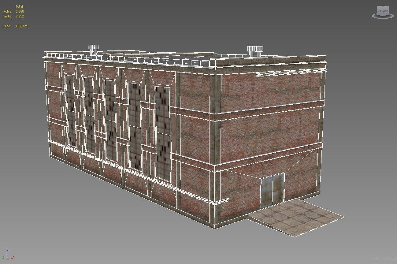 Hangar brick building Low-poly 3D model_7
