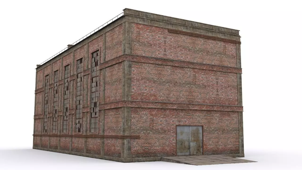Hangar brick building Low-poly 3D model_0