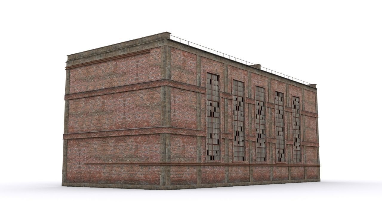 Hangar brick building Low-poly 3D model_2