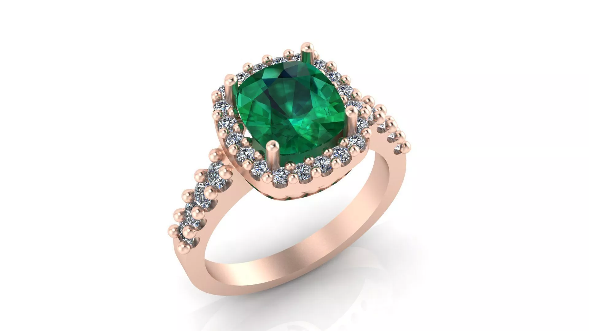 Cushion Gemstone Halo Diamond Pave Ring 3D CAD Model 3D print model