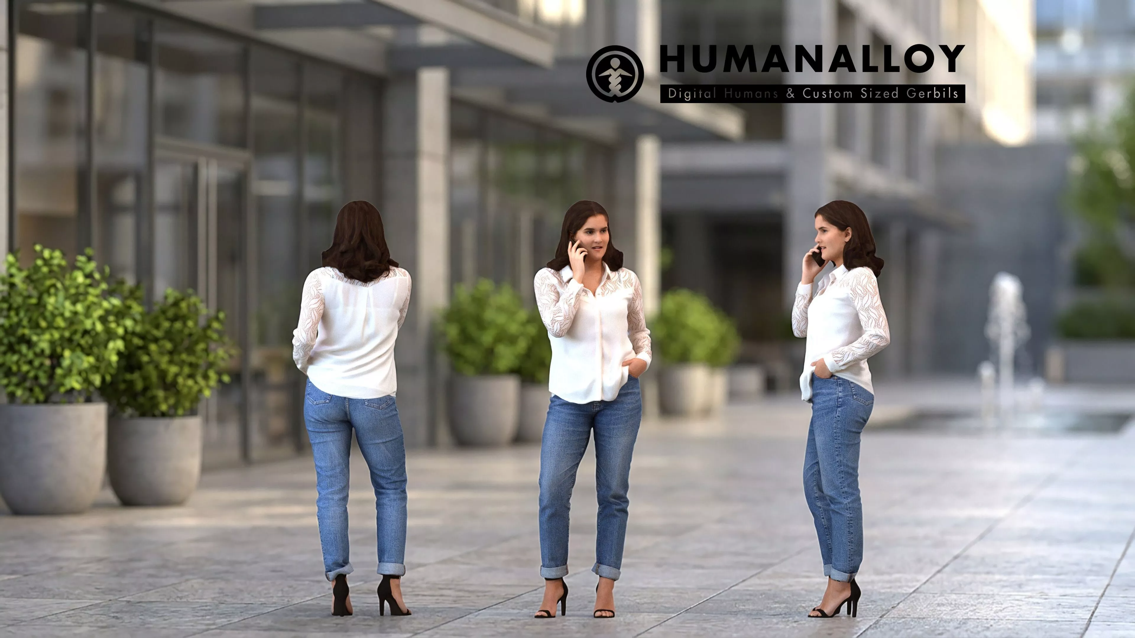 Adult Caucasian woman calling on smartphone in casual 3D model