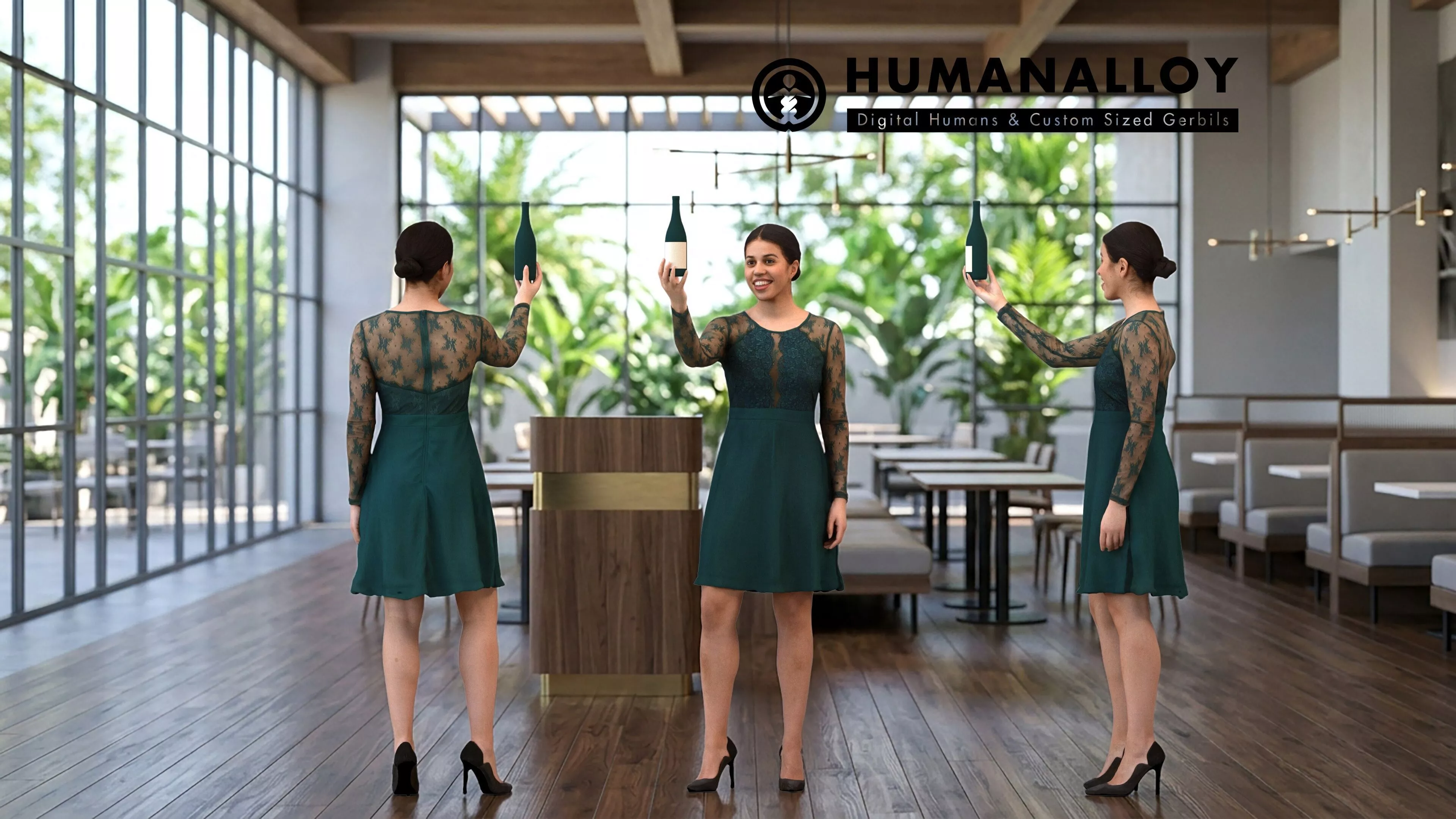 Adult Latino woman waiting in restaurant casual summer attire 3D model