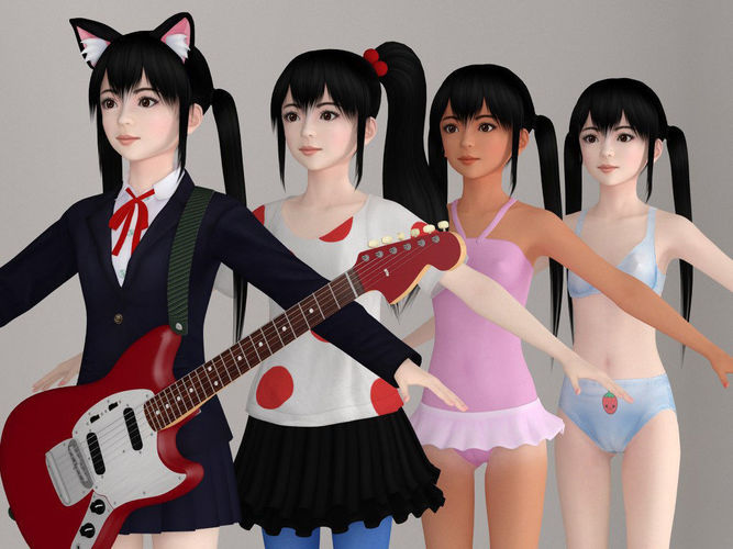  T pose nonrigged model of Azusa with various outfit  3D model