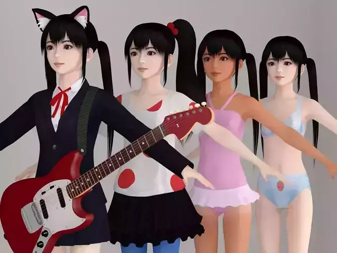  T pose nonrigged model of Azusa with various outfit  3D model