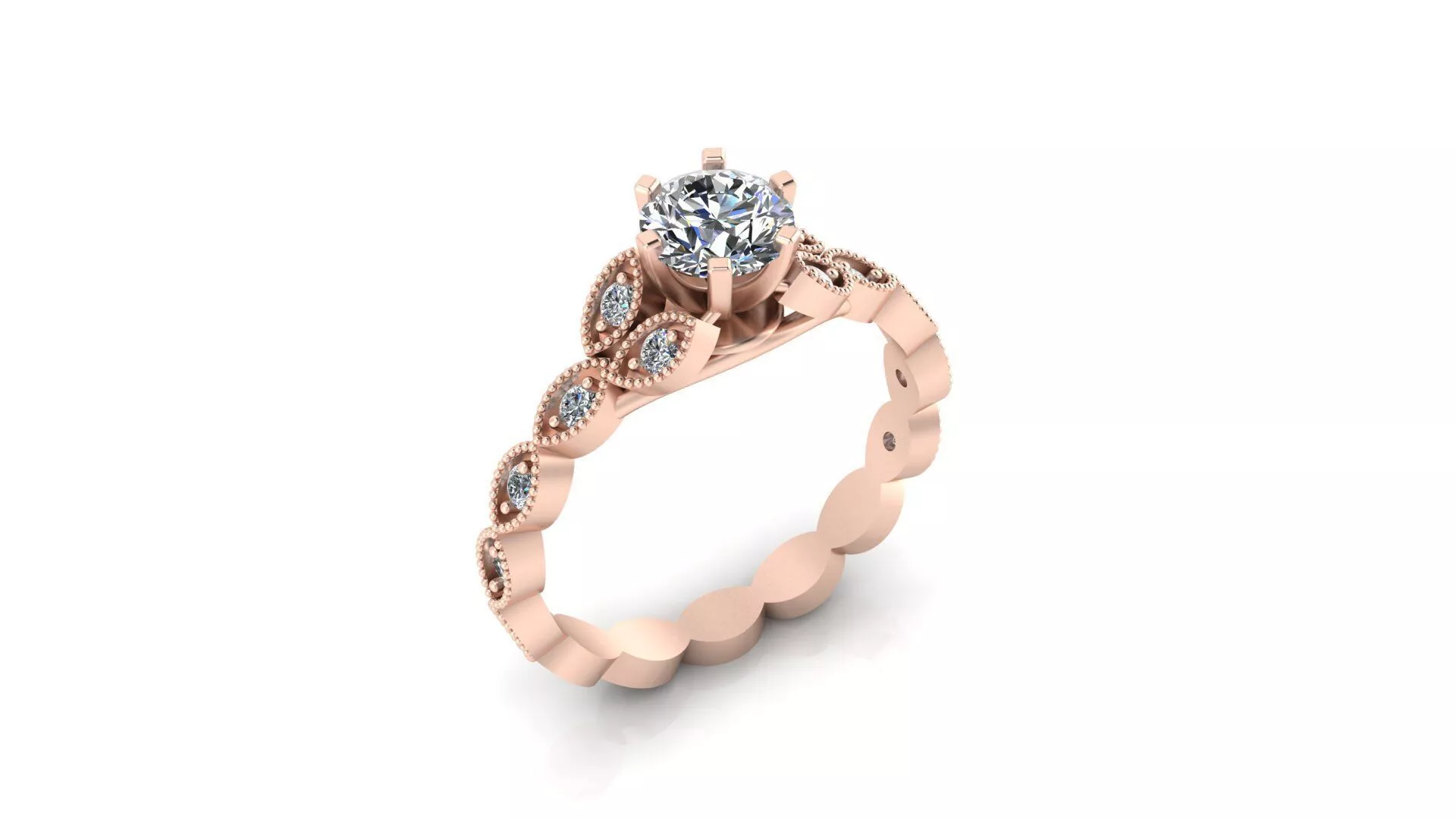 Botanical Olive Leaf Cluster Diamond Ring Print Model Jewelry 3D print model
