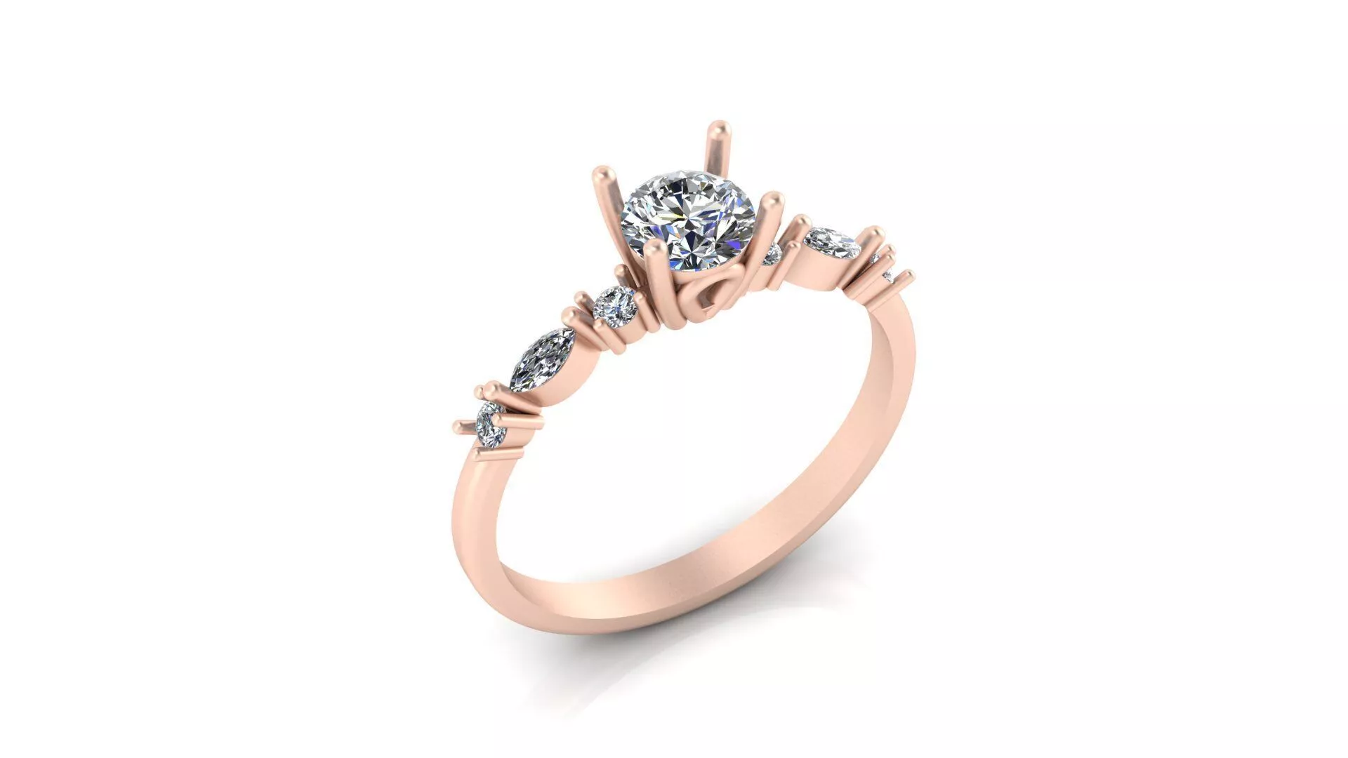 Solitaire Round Diamond Marquise Side Accent Ring Print Model 3D print model