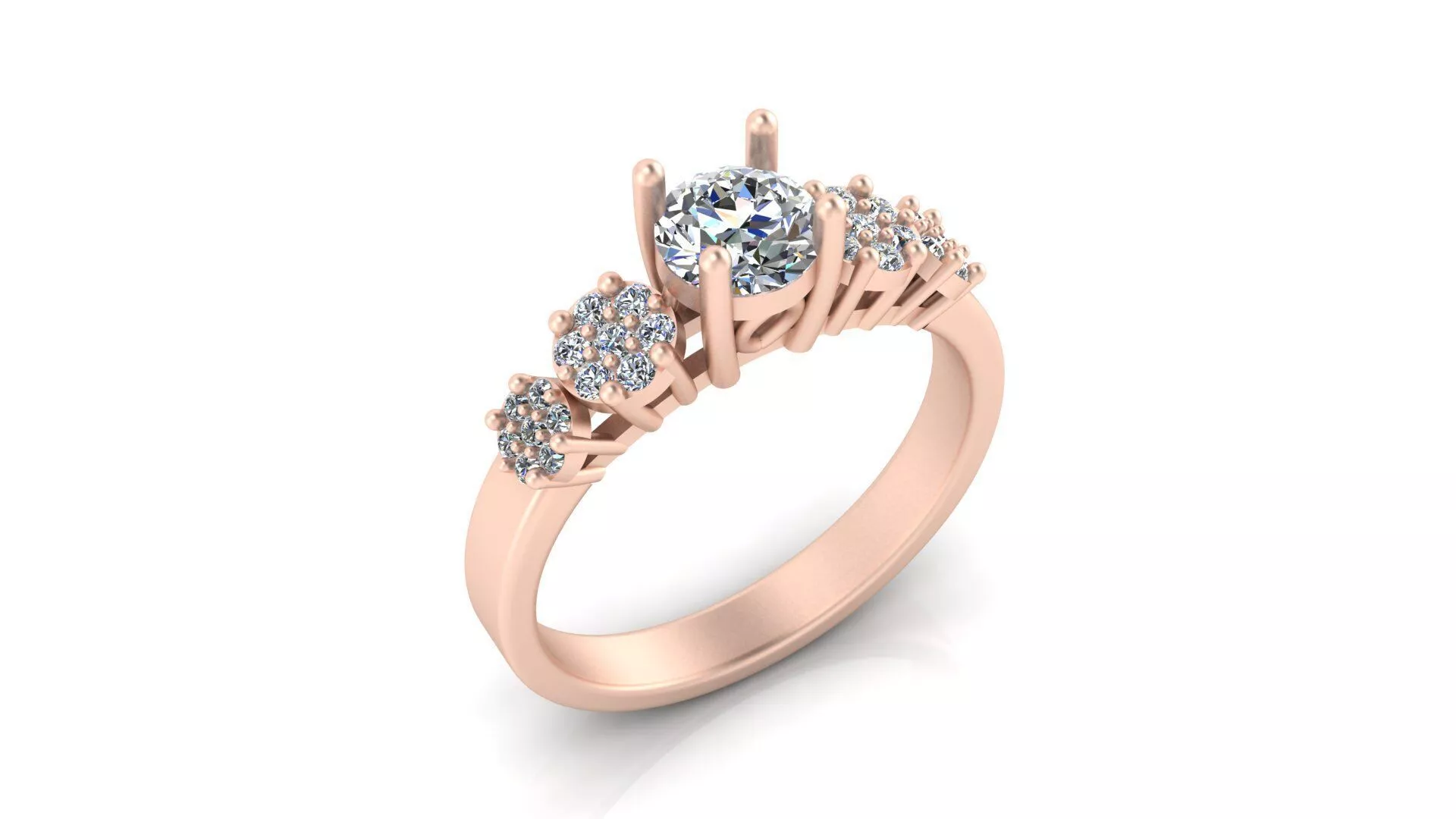 Round Solitaire Cluster Accent Side Stone Ring Print Model CAD 3D print model