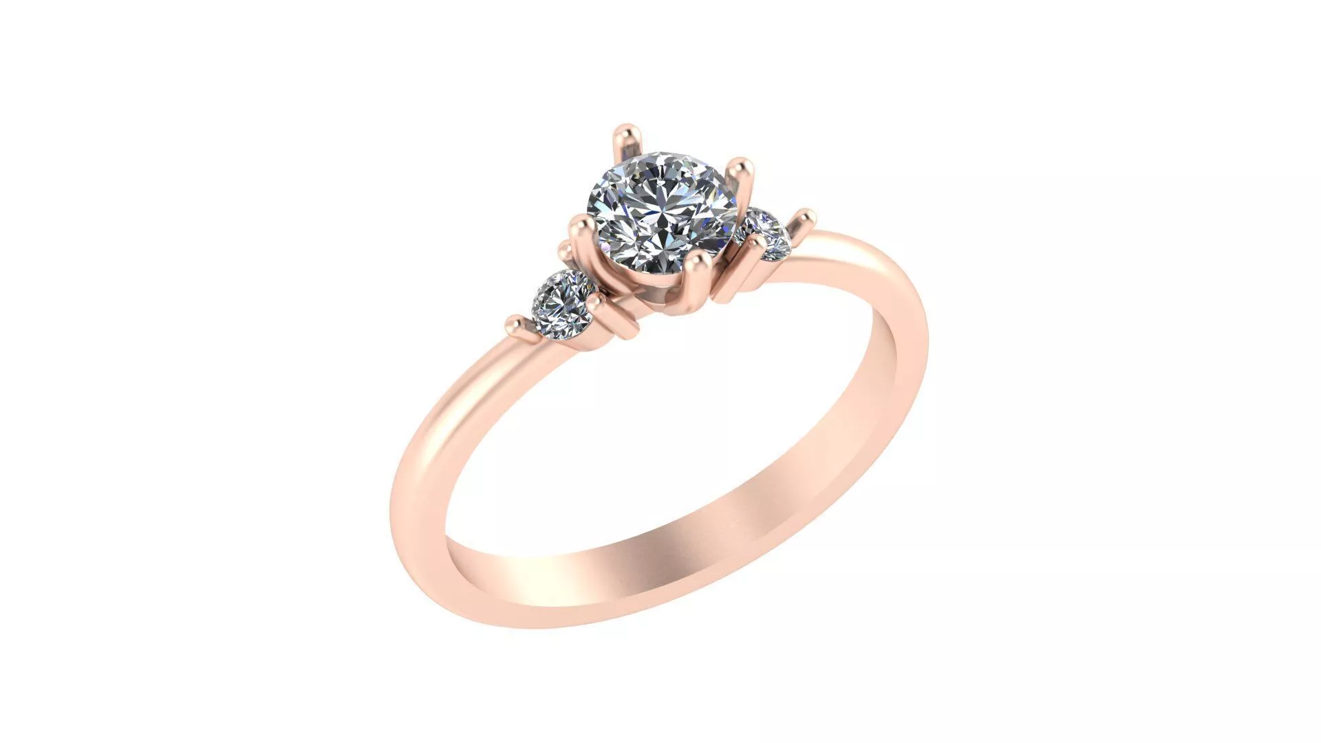 Three Stone Round Accent Ring Print Model CAD 3D print model