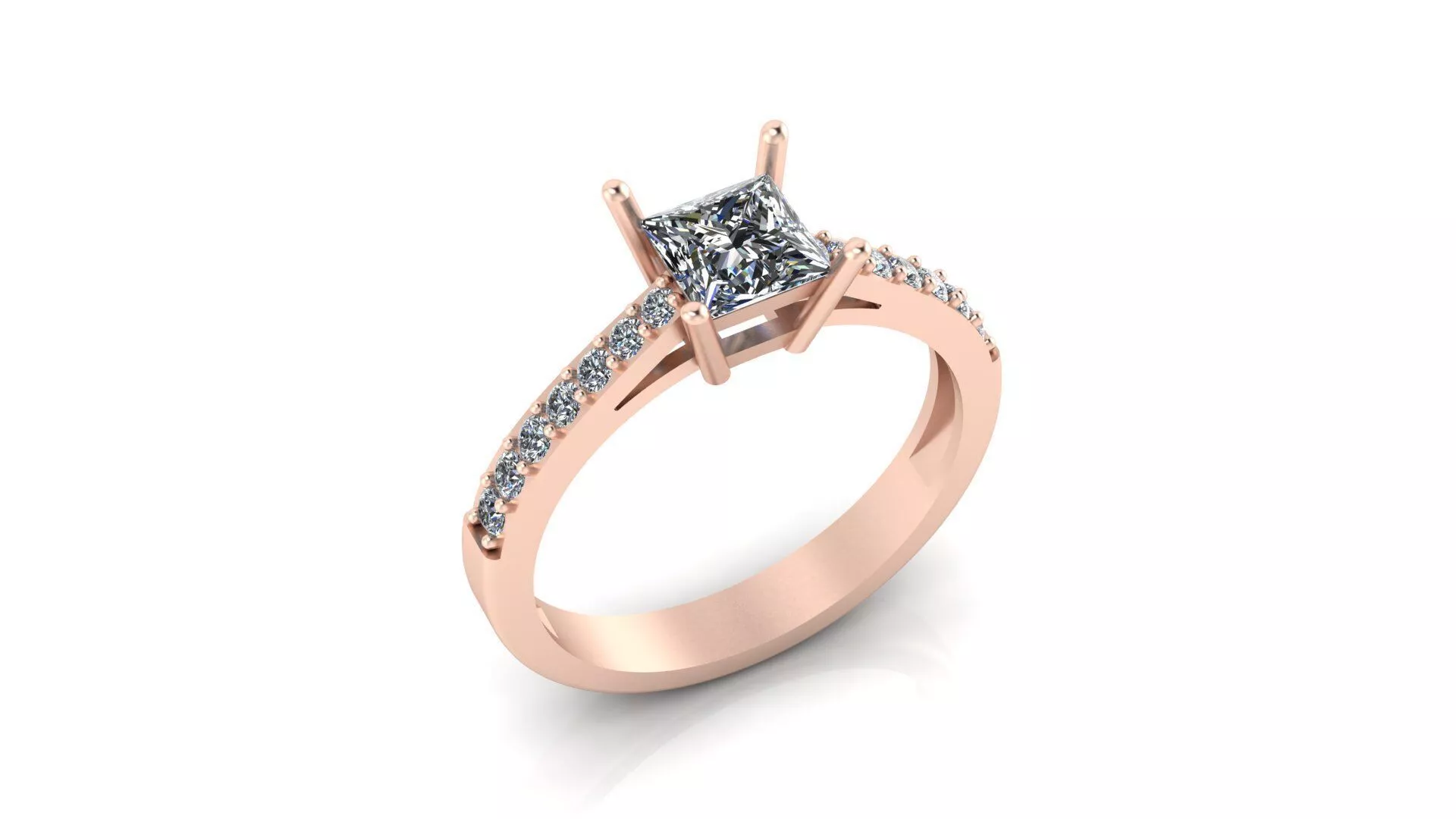 Princess Cut Solitaire Accent Ring Print Model CAD 3D print model