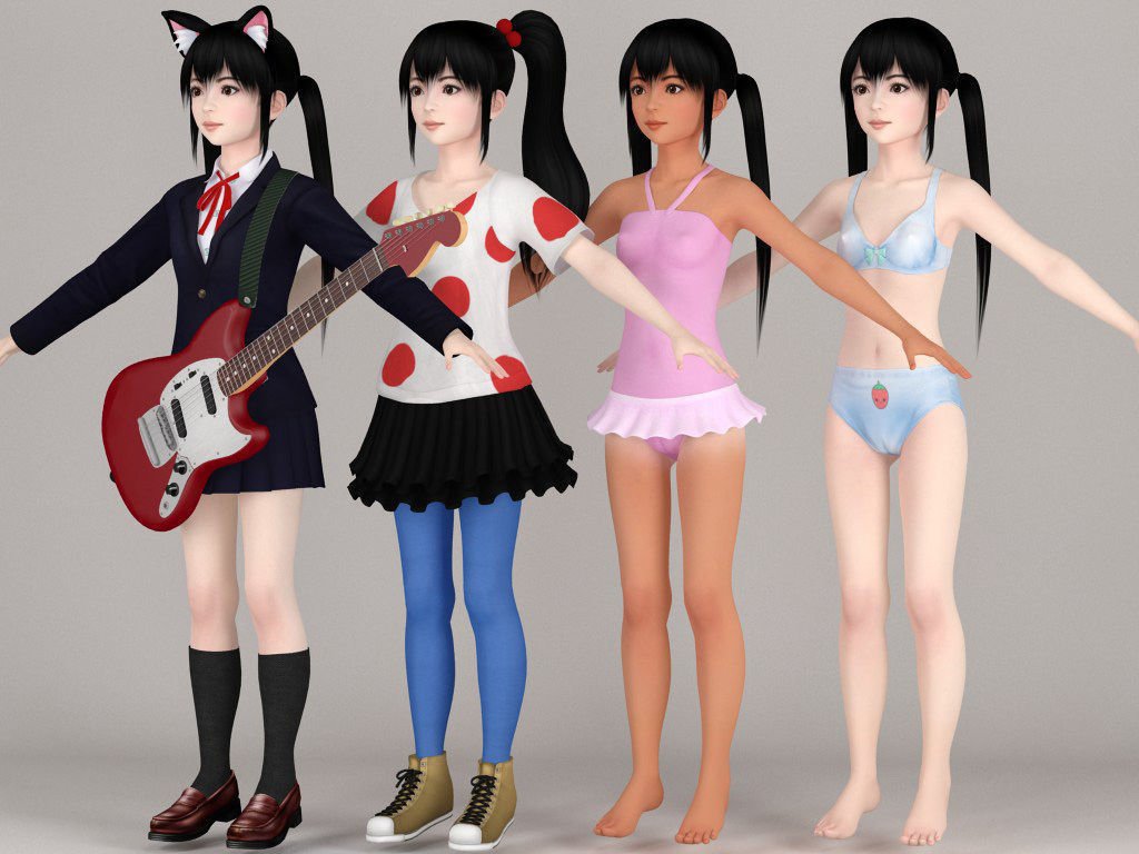 T pose rigged model of Azusa with various outfit 3D model_5