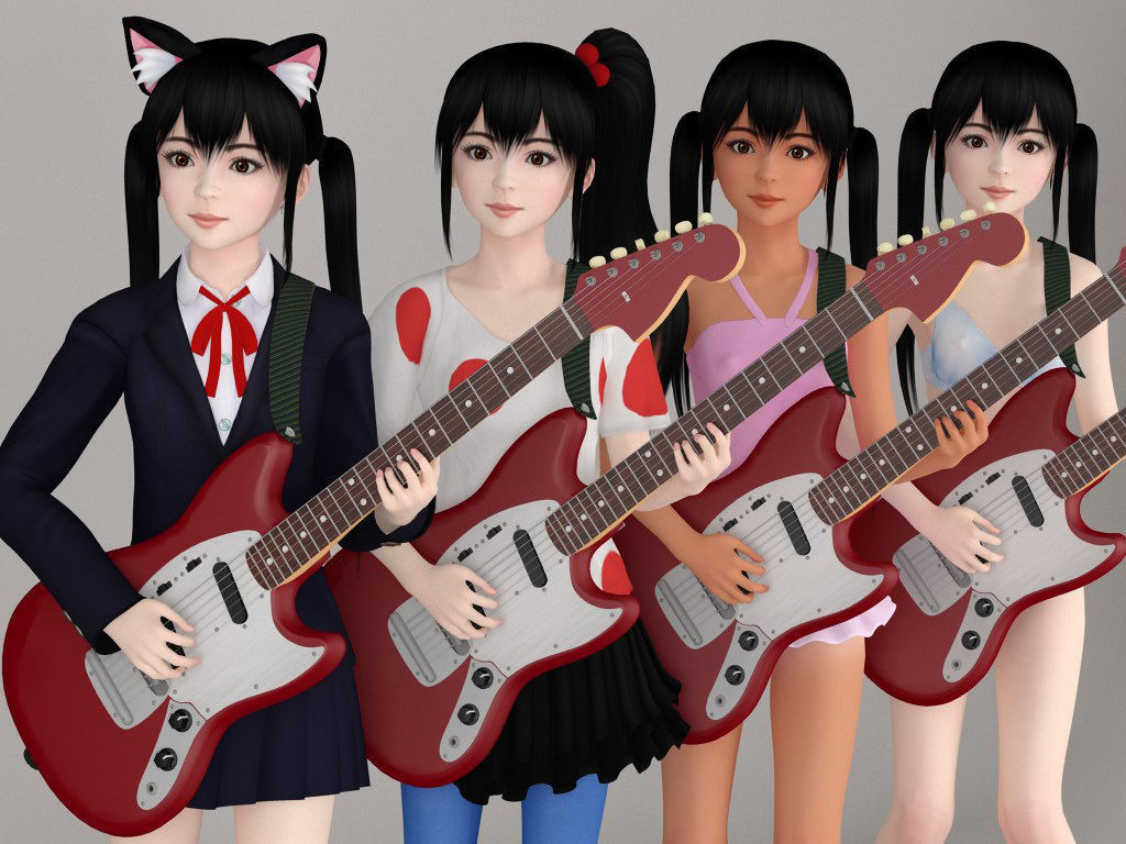 T pose rigged model of Azusa with various outfit 3D model_1