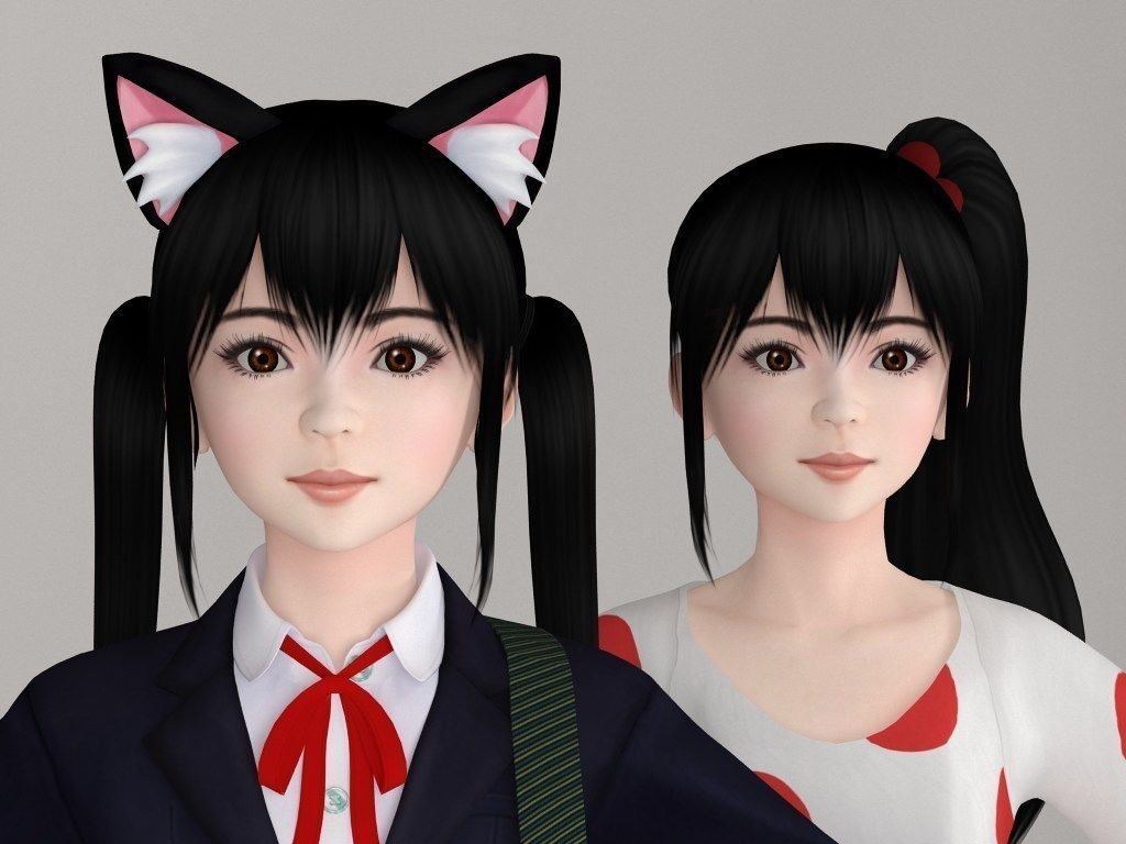 T pose rigged model of Azusa with various outfit 3D model_3
