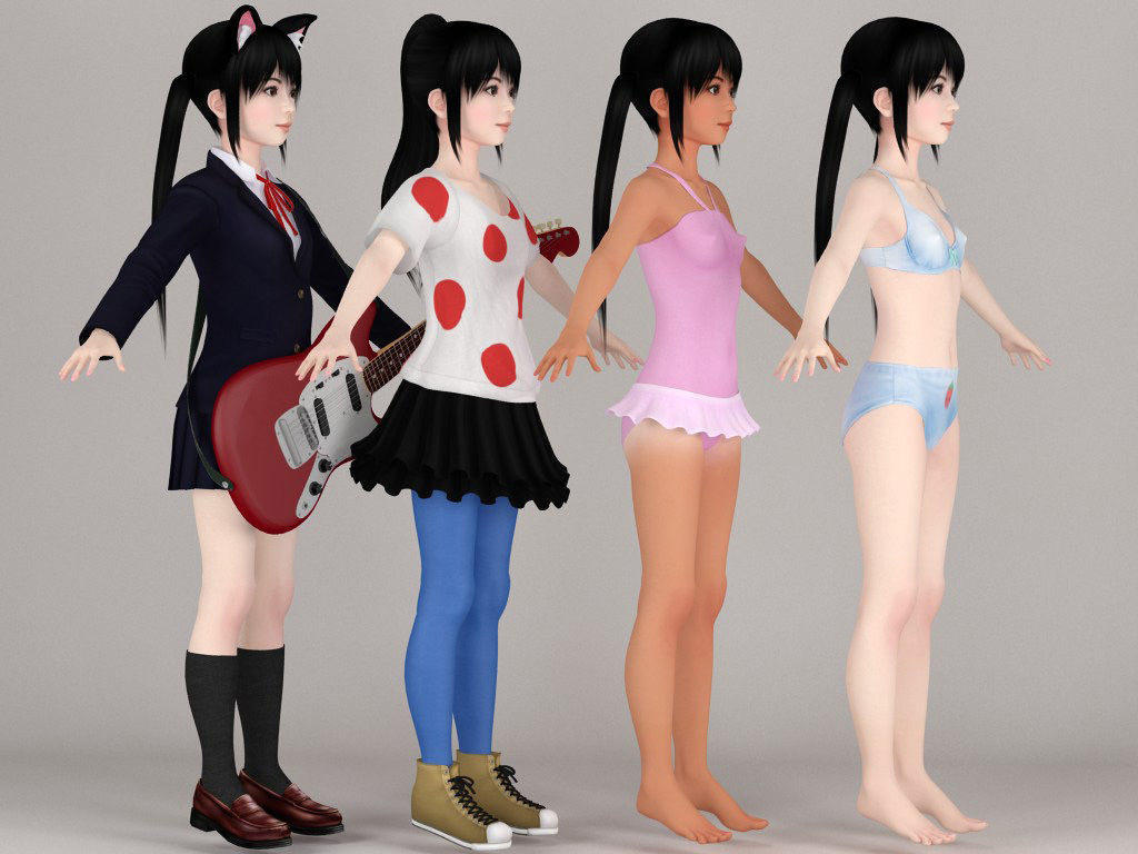 T pose rigged model of Azusa with various outfit 3D model_8