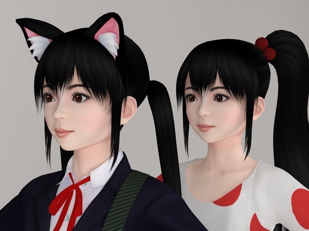 T pose rigged model of Azusa with various outfit 3D model_2