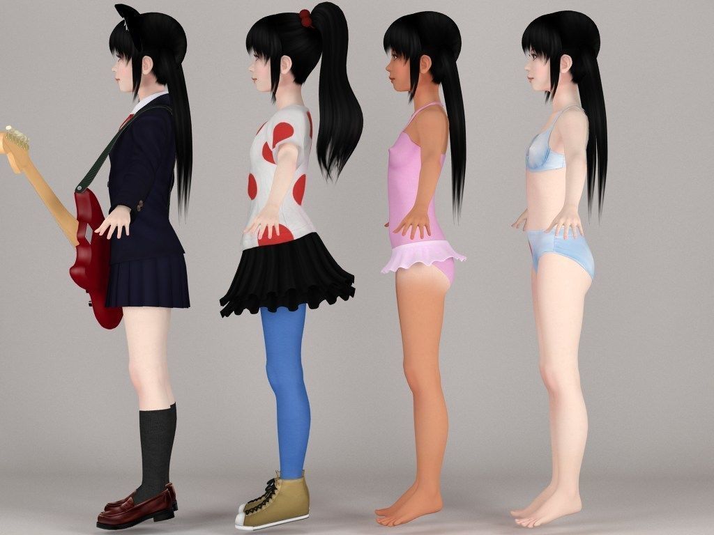 T pose rigged model of Azusa with various outfit 3D model_6