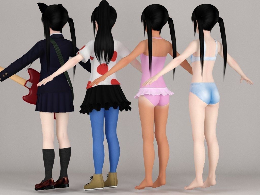 T pose rigged model of Azusa with various outfit 3D model_7