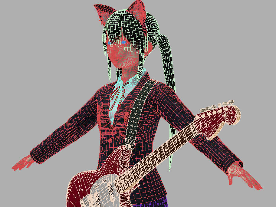 T pose rigged model of Azusa with various outfit 3D model_10