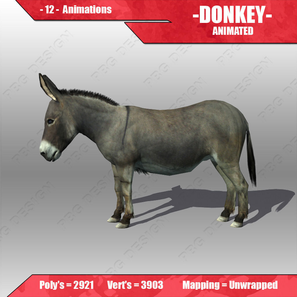 Donkey Animated Low-poly 3D model_1