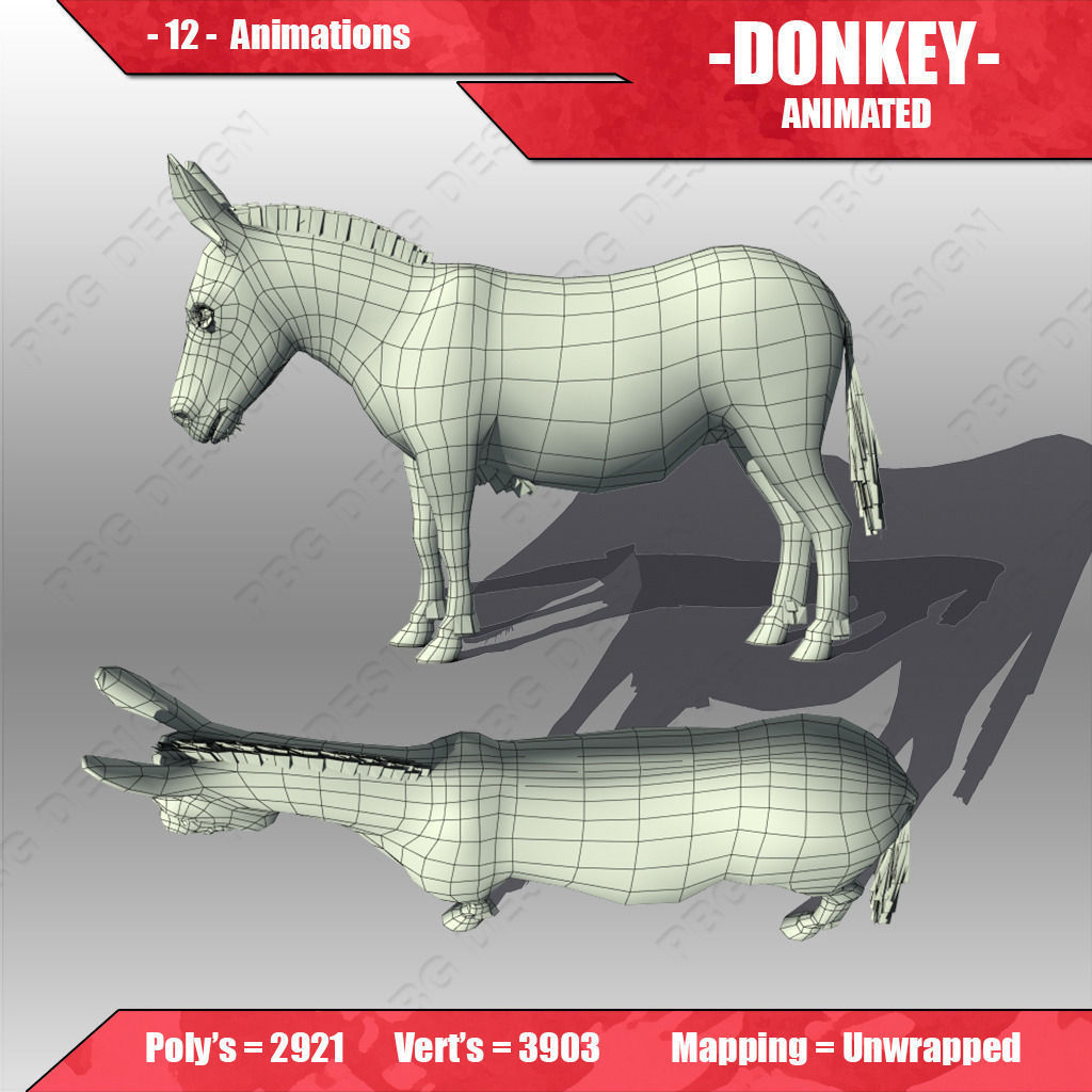 Donkey Animated Low-poly 3D model_7