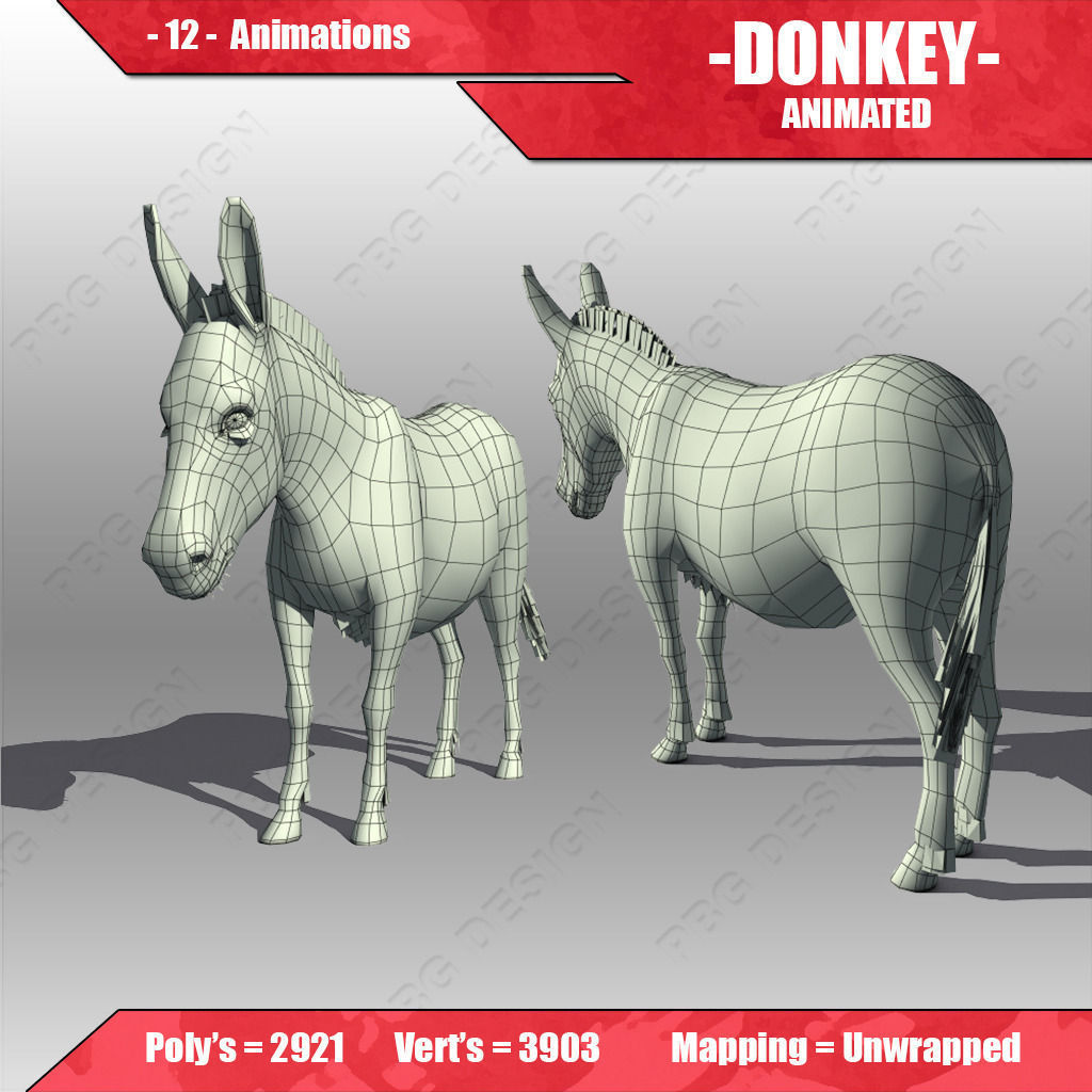 Donkey Animated Low-poly 3D model_6