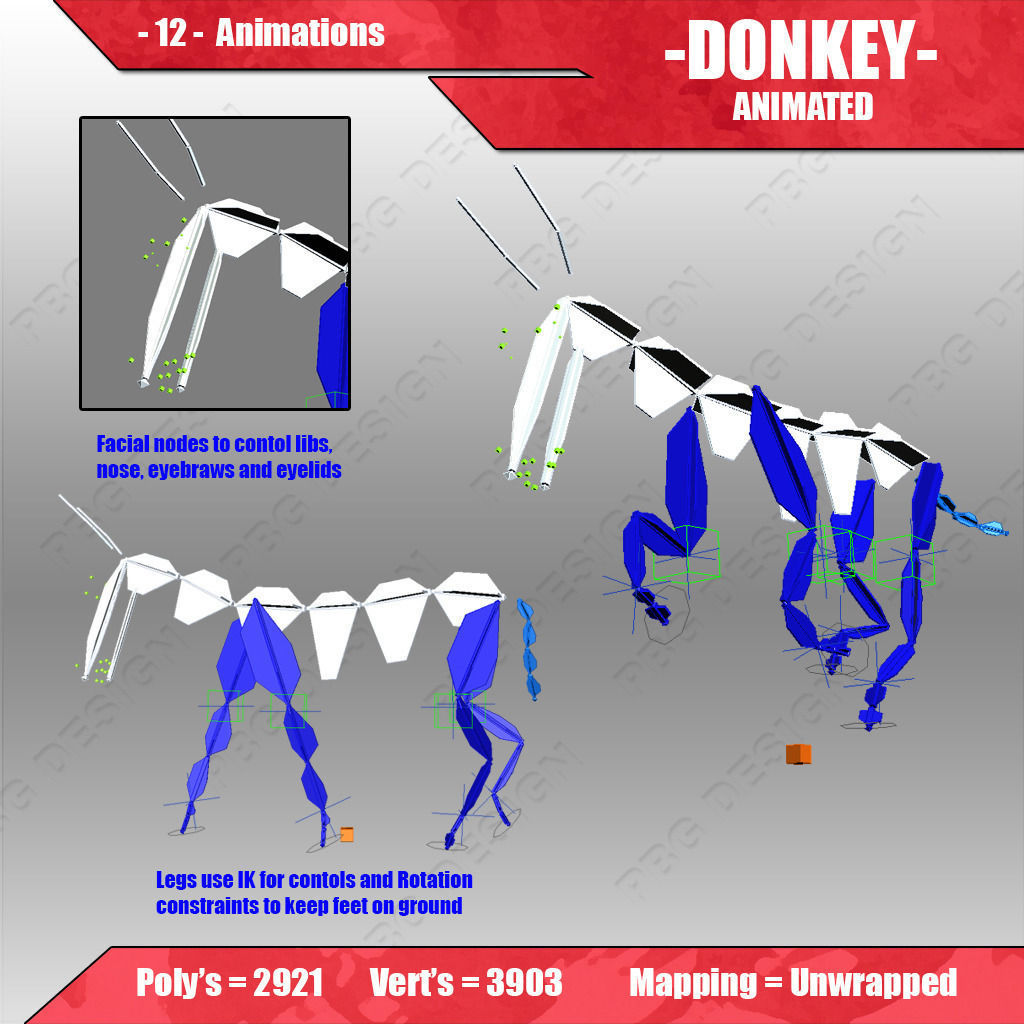 Donkey Animated Low-poly 3D model_5