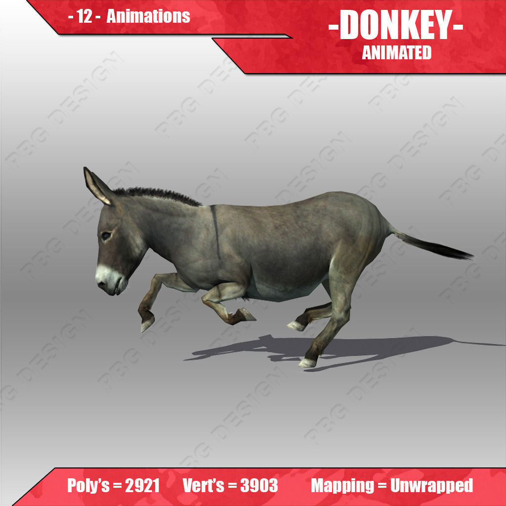 Donkey Animated Low-poly 3D model_2
