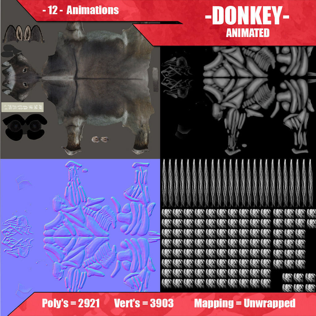 Donkey Animated Low-poly 3D model_4