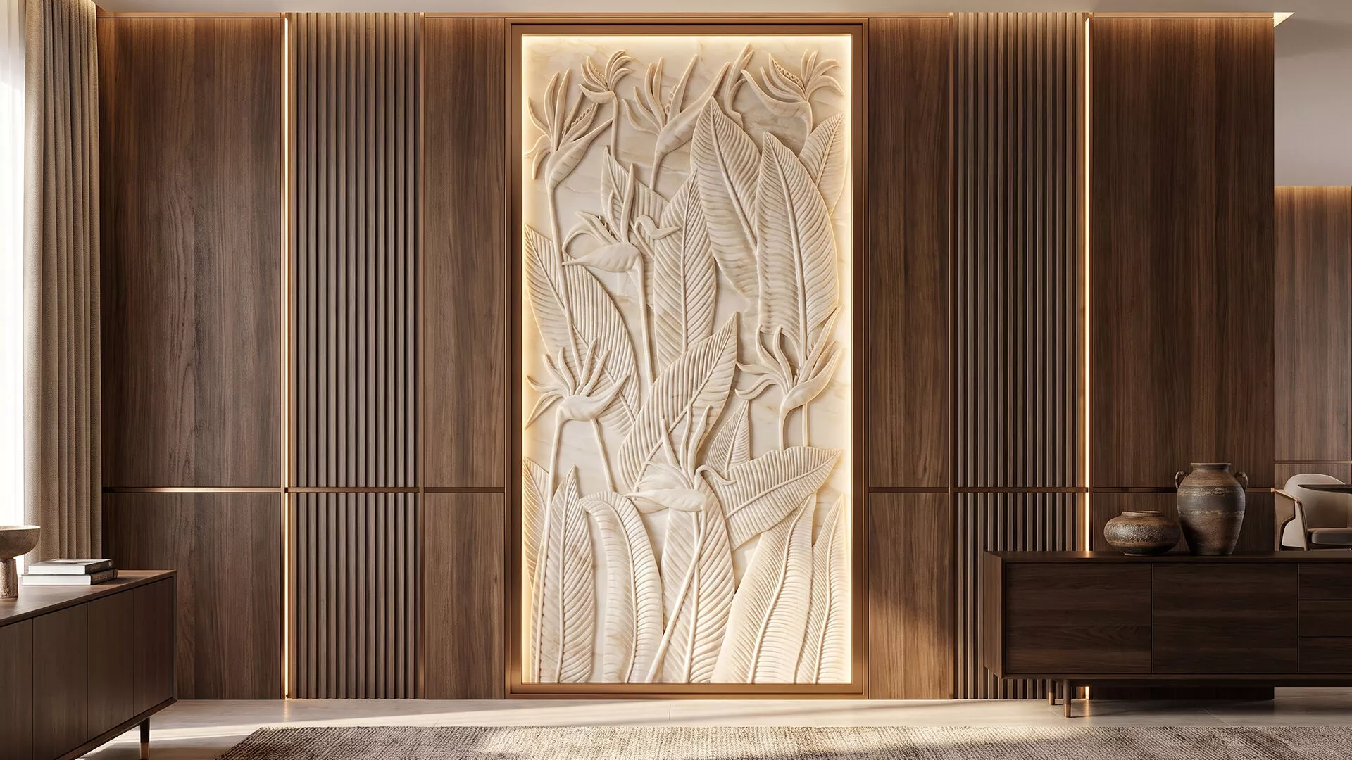 Exotic Botanical Paradise Feature Wall 3D CNC File G56AG 3D model