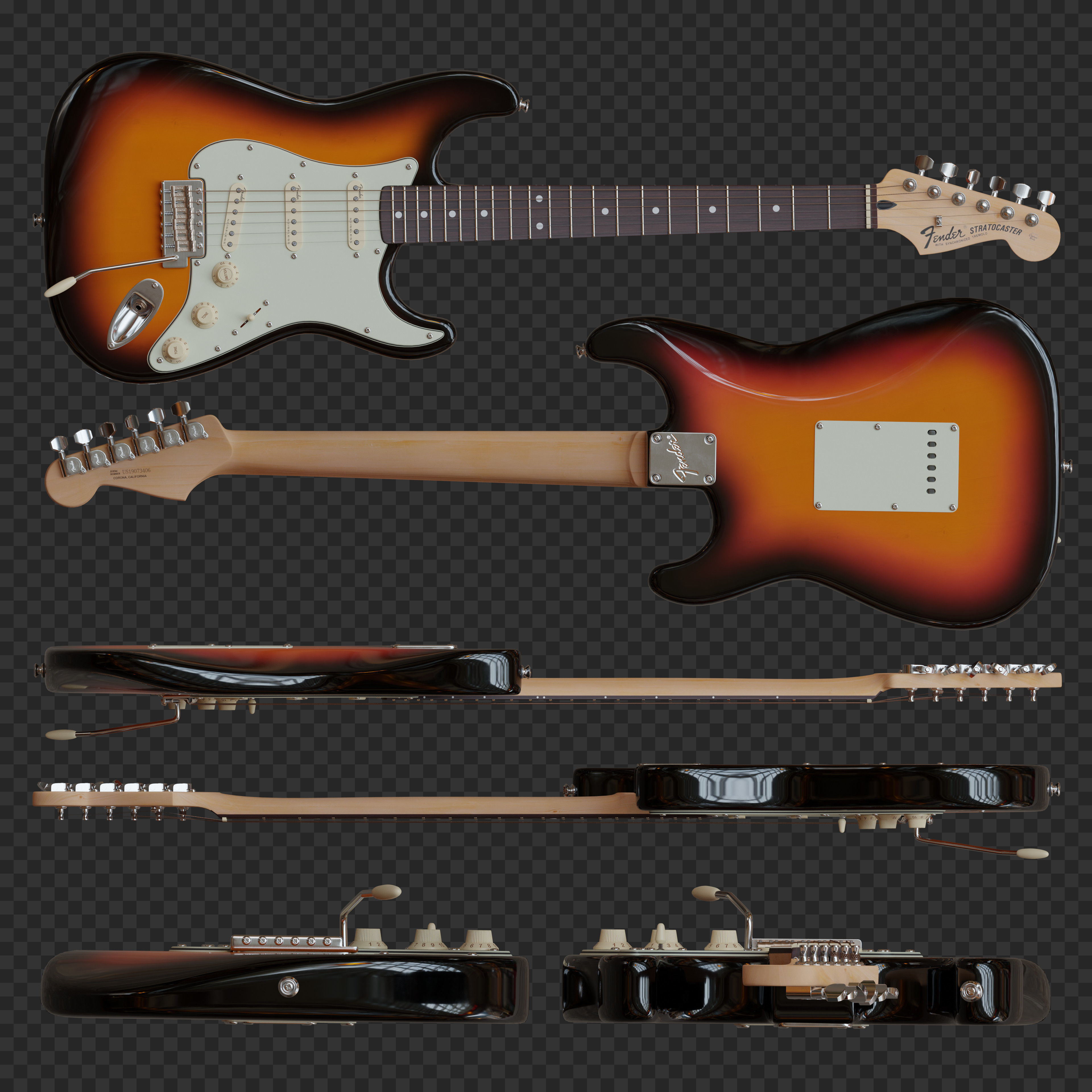 Fender Stratocaster Electric Guitar 3D model_1