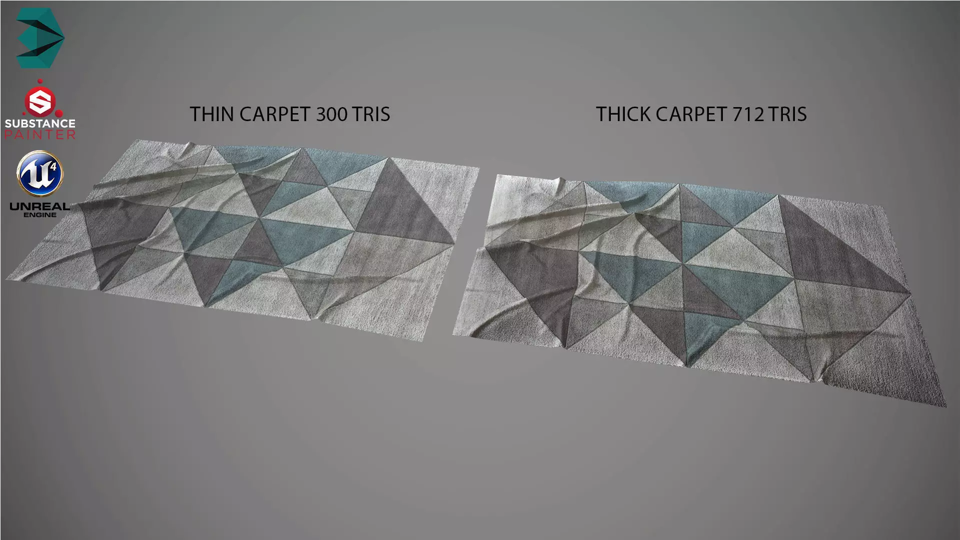Low poly carpet 1 PBR rug with triangles Low-poly 3D model_0
